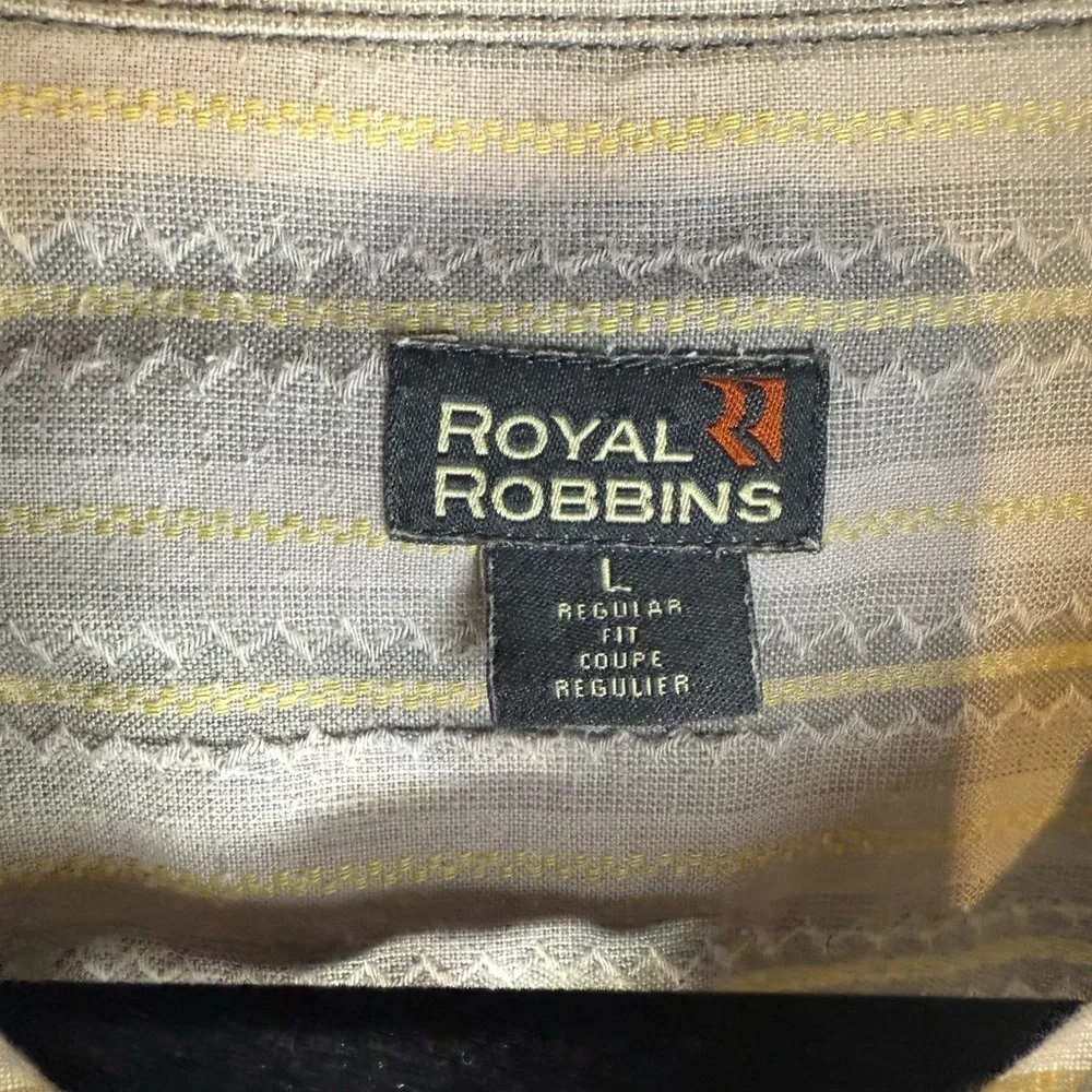 Royal Robbins Pearl Snap Shirt Mens Size Large Beige Striped Short Sleeve - Picture 3 of 6